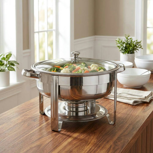 Chafing Dish Round with Glass Lid â Polished Stainless Steel â 3.7L