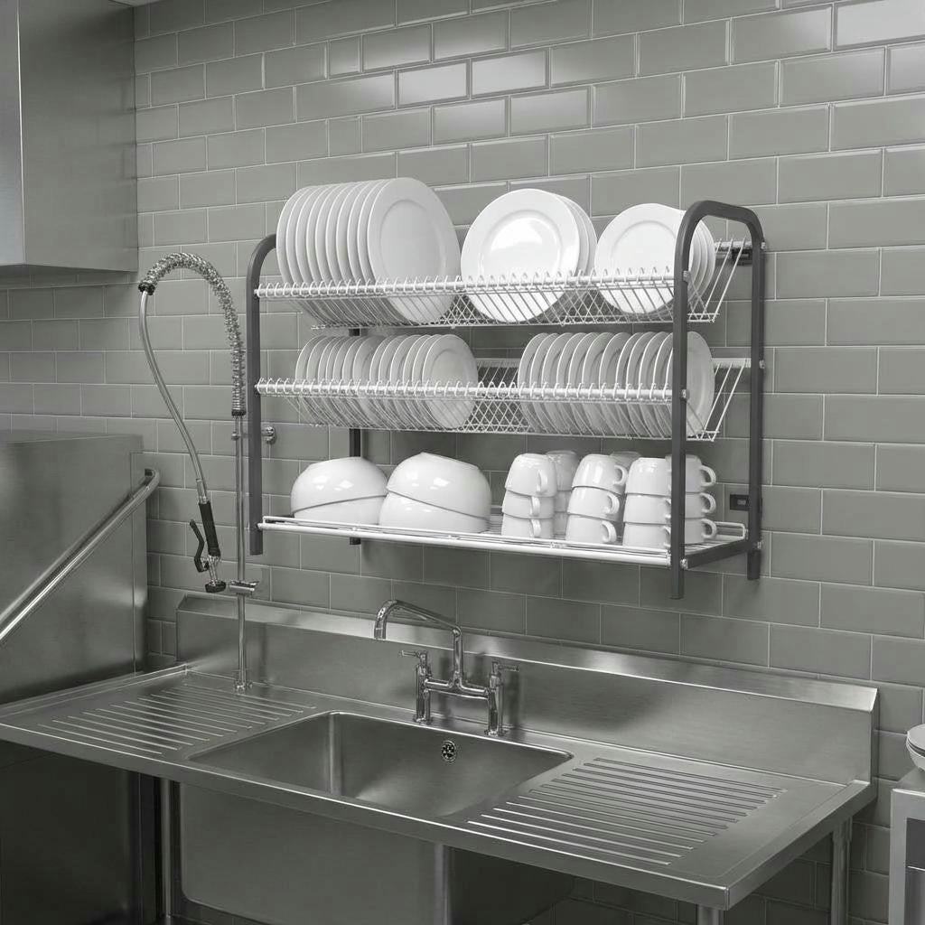 Wall-Mounted Crockery Rack – 3 Shelf | 1105mm | 106 Plate Capacity