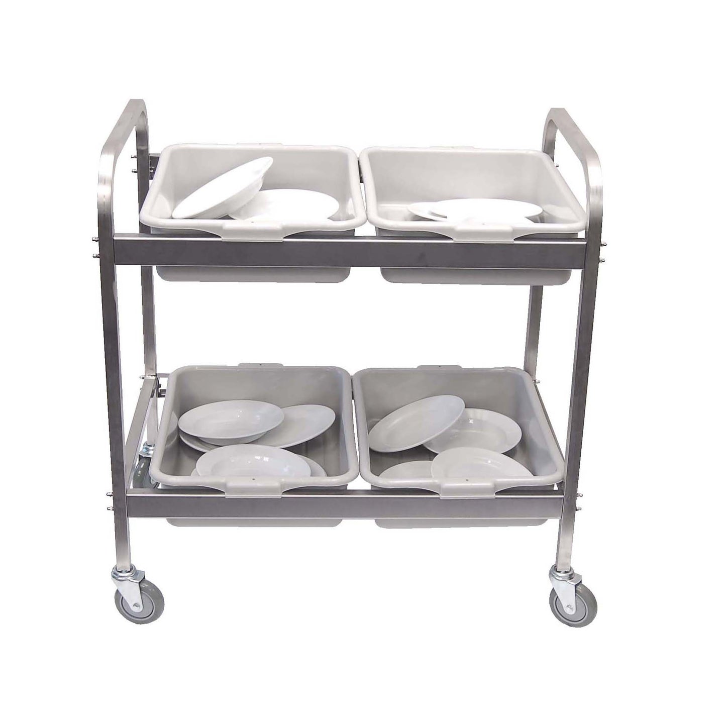 Dish Clearing Trolley - Stainless Steel - 4 Tote Boxes