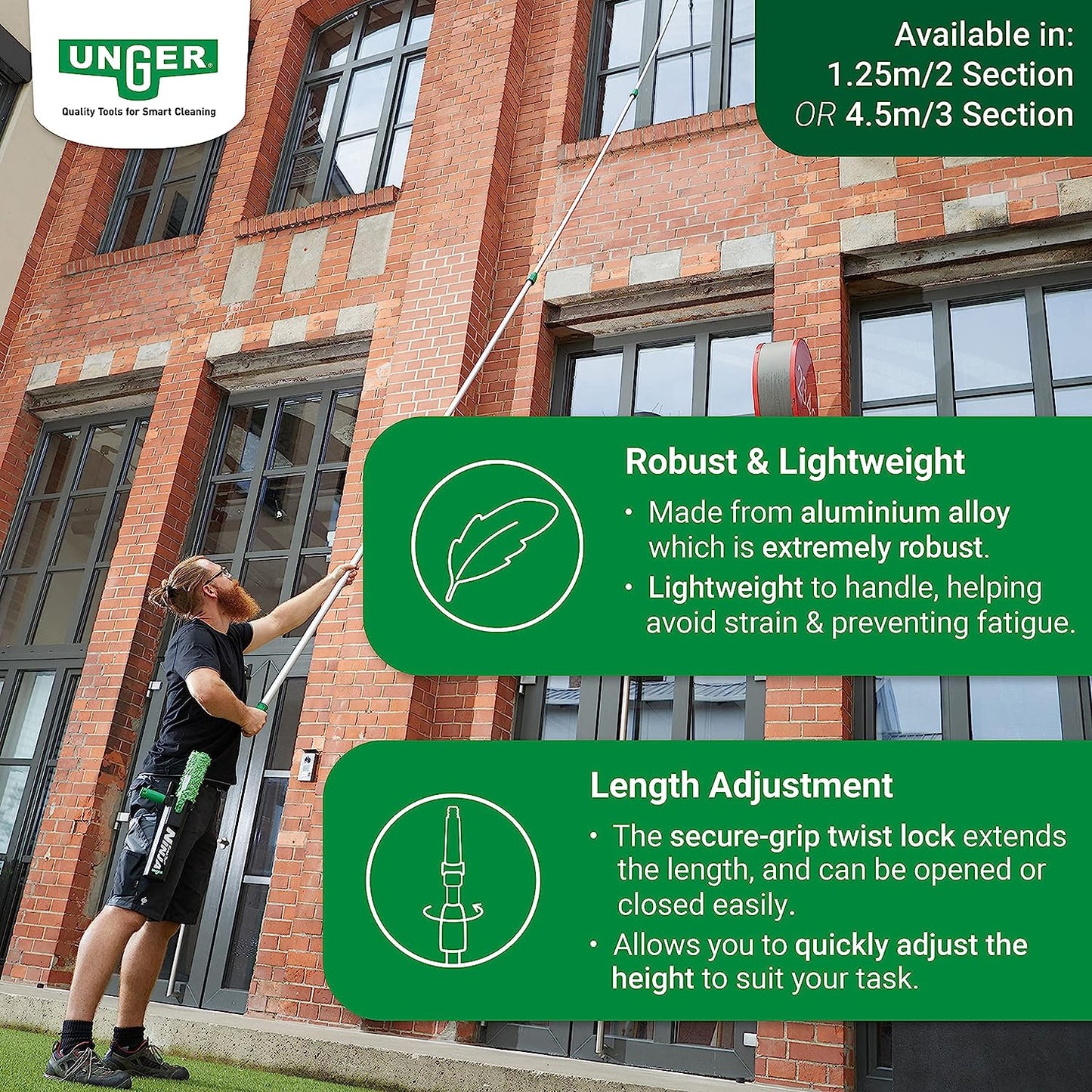 Unger Visa Versa Pro 35cm & Optiloc Telescopic Pole Combo (Various Sizes)