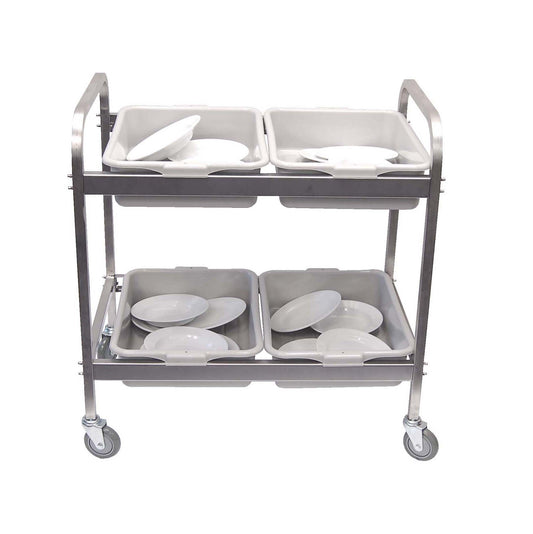 Dish Clearing Trolley - Stainless Steel - 4 Tote Boxes