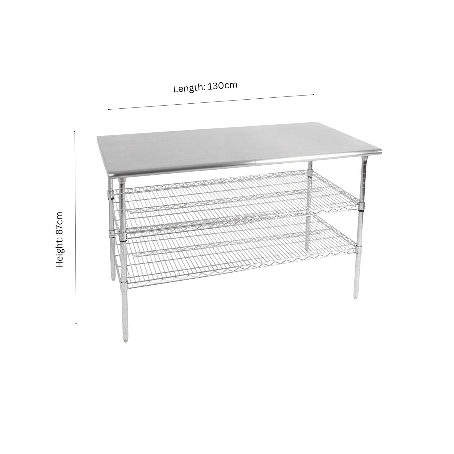 Stainless Steel 2-Tier Work Table Plain Top - 1300 x 690 x 870mm