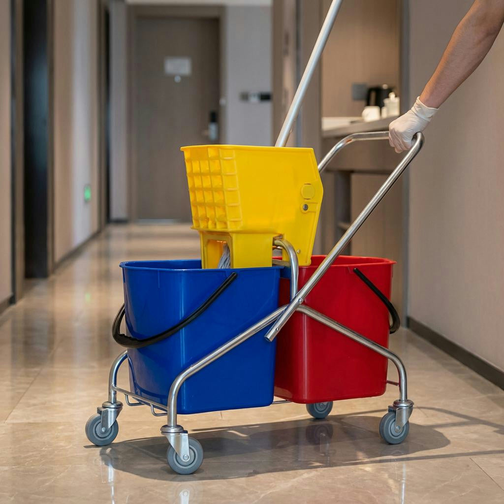 Plastic Double Bucket & Wringer Trolley with Metal Frame – 2 × 25 L | Commercial Cleaning System
