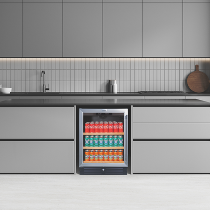 SnoMaster SMBC-145 145L Under-Counter Beverage Cooler – Black with Stainless Steel Trim
