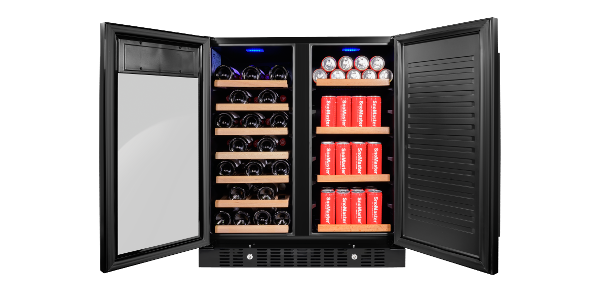 SnoMaster - 34 Bottle + 95L Pro Series Double Door Wine/Beverage Cooler - Black (VT-19DPRO(BLACK))