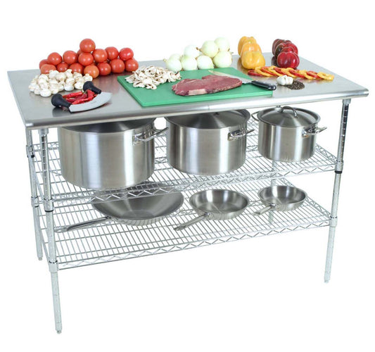 Global Stainless Steel Work Table -2 Tier Plain Top (1300 x 690 x 870mm)