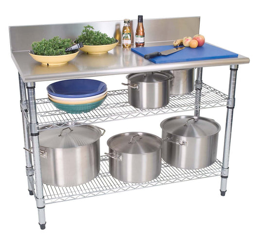 Global Stainless Steel Work Table -2 Tier with Splashback (1300 x 690 x 870mm)