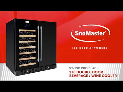 SnoMaster - 34 Bottle + 95L Pro Series Double Door Wine/Beverage Cooler - Black (VT-19DPRO(BLACK))